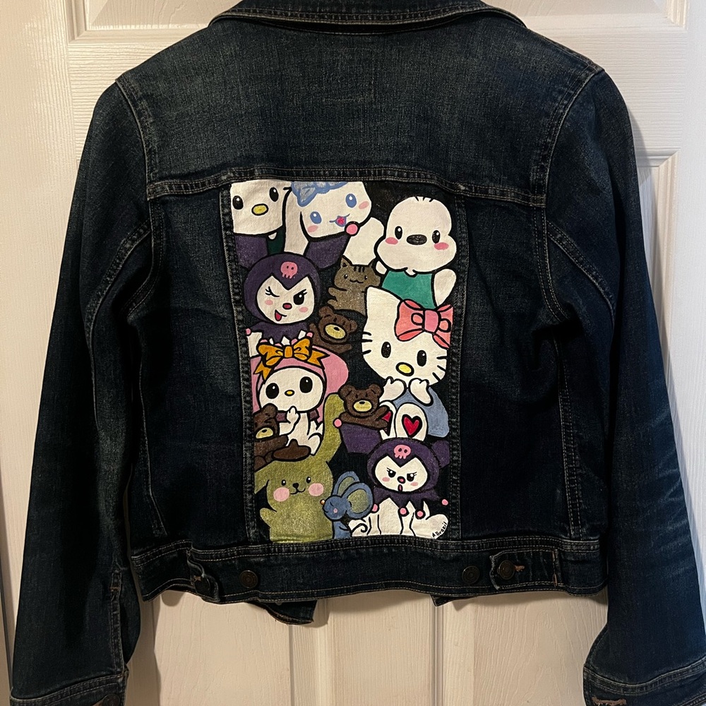 Women’s Sanrio Hand Painted Hello Kitty Denim Jacket Size Small